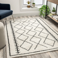 Flash Furniture RC-MS-202012-01-57-GG Geometric Style Bohemian Shag Area Rug - 5' x 7' - Ivory